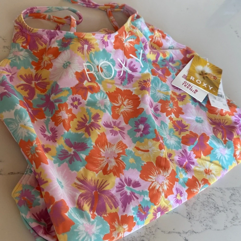 ROXY Girls Floraya One Piece Floral Swimsuit Size 16 NWT